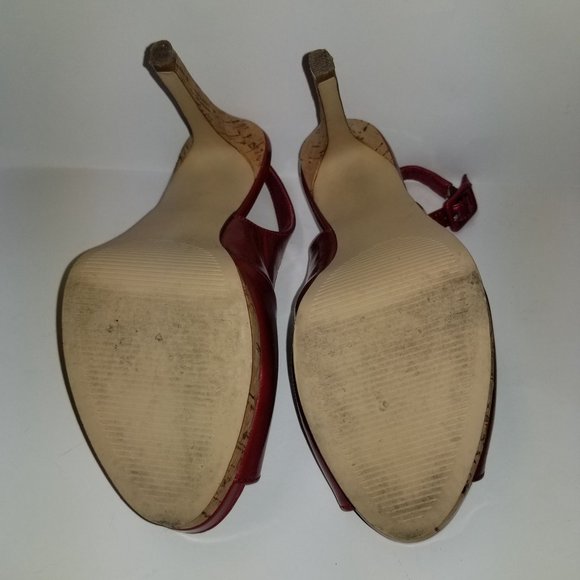 Elle Estella Red Slingback Open Toe Size 7 1/2 Heels and platform in cork - Picture 9 of 10